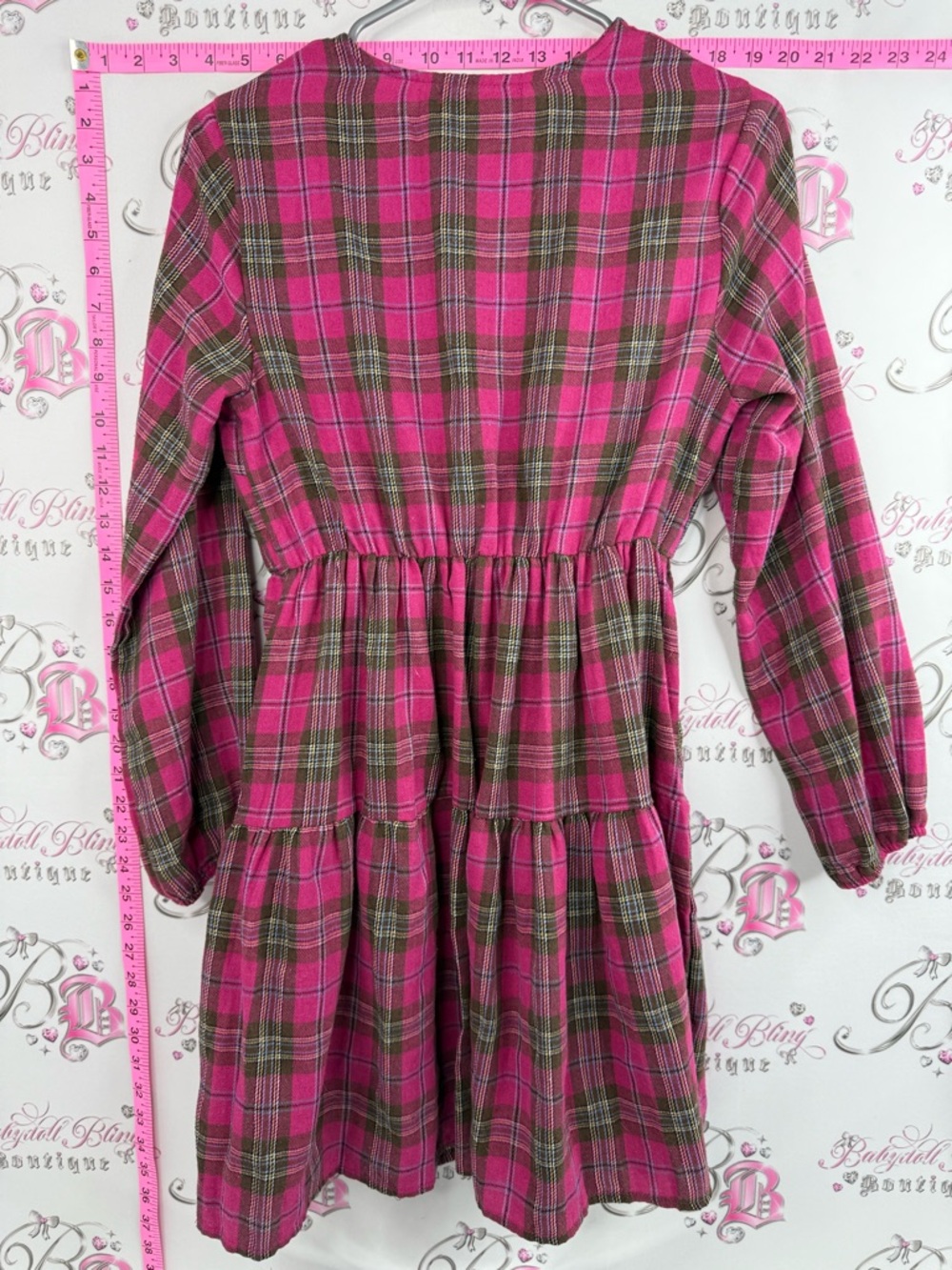 Fancyinn dress ruffle ruffles tiered frilly  Pink Plaid Tiered Mini Dress - Picture 2 of 10